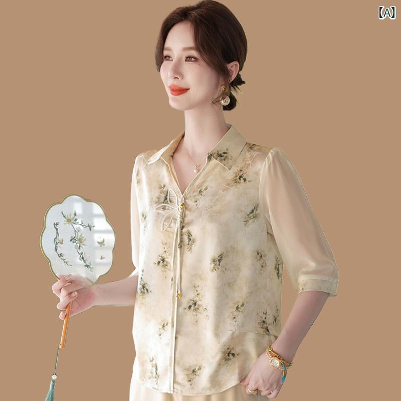 樂天商城 - レディース ファッション おしゃれ 春夏 秋　冬 大人 上品 高級 マダム ミス ミセス プレゼント 　母　夏　シフォンブラウス　トップ　高齢　女性　民族風　シャツ　母　日　T　シャツ