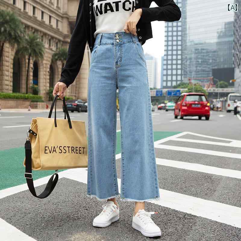 Rakuten - レディース ファッション おしゃれ 春夏 秋　冬 大人 上品 高級 マダム ミス ミセス プレゼント 韓国　ハイウエスト　ワイド　レッグ　ジーンズ　レディース　春夏　秋　ファッション　九分丈　ストレート　パンツ　スリム