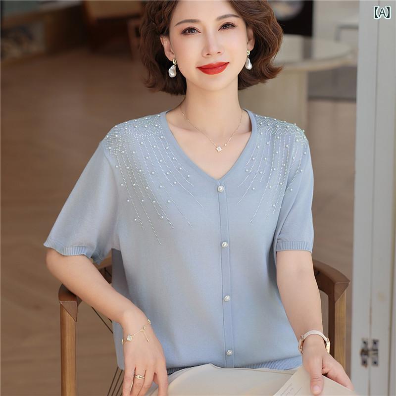 レディース ファッション おしゃれ 春夏 秋　冬 大人 上品 高級 マダム ミス ミセス プレゼント 洋風　　母　ブラウス　半袖　女性　ゆったり　薄手　ニット　T　シャツ　トップス　ツーピース　スーツ