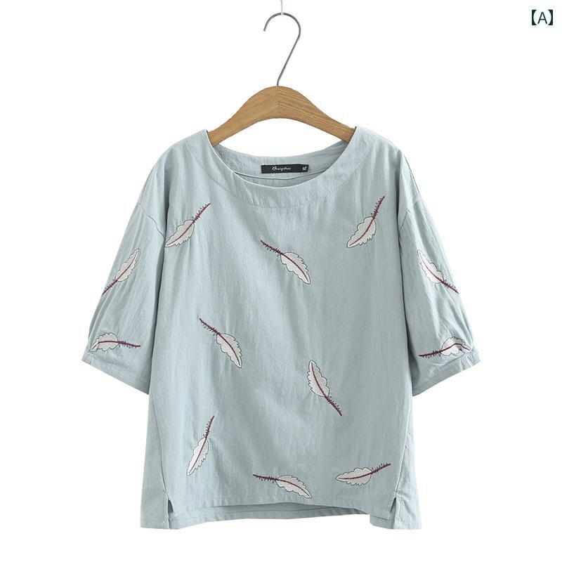 Other - レディース ファッション おしゃれ 春夏 秋　冬 大人 上品 高級 マダム ミス ミセス プレゼント ママ　綿　麻　T　シャツ　女性　夏　ラウンドネック　袖　　ゆったり　大きいサイズ　婦人服　通気性　五分丈　半袖