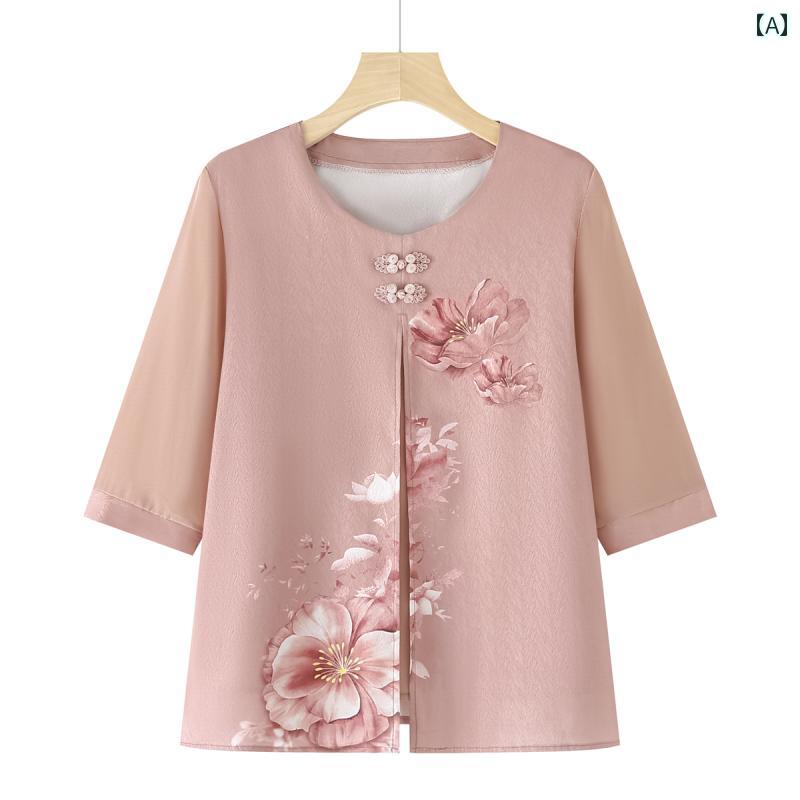 樂天商城 - レディース ファッション おしゃれ 春夏 秋　冬 大人 上品 高級 マダム ミス ミセス プレゼント 母　夏　スーツ　　女性　義母　服　女性　夏　半袖　T　シャツ　母　日　トップス