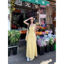 レディース ファッション おしゃれ 春夏 秋 冬 大人 上品 高級 マダム ミス ミセス プレゼント 黄色 花柄 ワンピース ドレス レディース ノースリーブベスト ドレス フレンチ スイート スタイル ウエスト ロング スカート aライン スカート