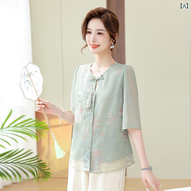Rakuten - レディース ファッション おしゃれ 春夏 秋　冬 大人 上品 高級 マダム ミス ミセス プレゼント ママ　夏　　スーツ　半袖　女性　シフォン　トップス　小さい　カーディガン