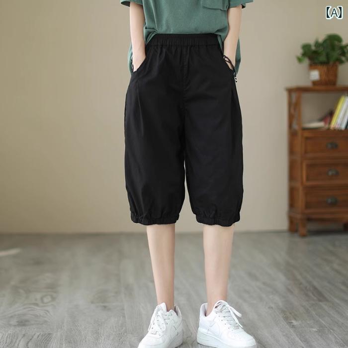 Rakuten - レディース ファッション おしゃれ 春夏 秋　冬 大人 上品 高級 マダム ミス ミセス プレゼント 夏　薄手　カジュアル　ショート　パンツ　レディース　ゆったり　大きいサイズ　綿　ショート　パンツ　ワイド　レッグ　ゴム　ウエスト　パンツ　ショート　パンツ　6点