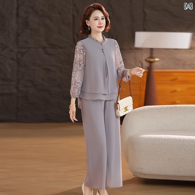 Rakuten - レディース ファッション おしゃれ 春夏 秋　冬 大人 上品 高級 マダム ミス ミセス プレゼント 母　日　ママ　サマー　スーツ　　トップス　ウエスタンスタイル　ガーゼ　スリーブス　モール　シャツ　女性　春服　ツーピース　セット