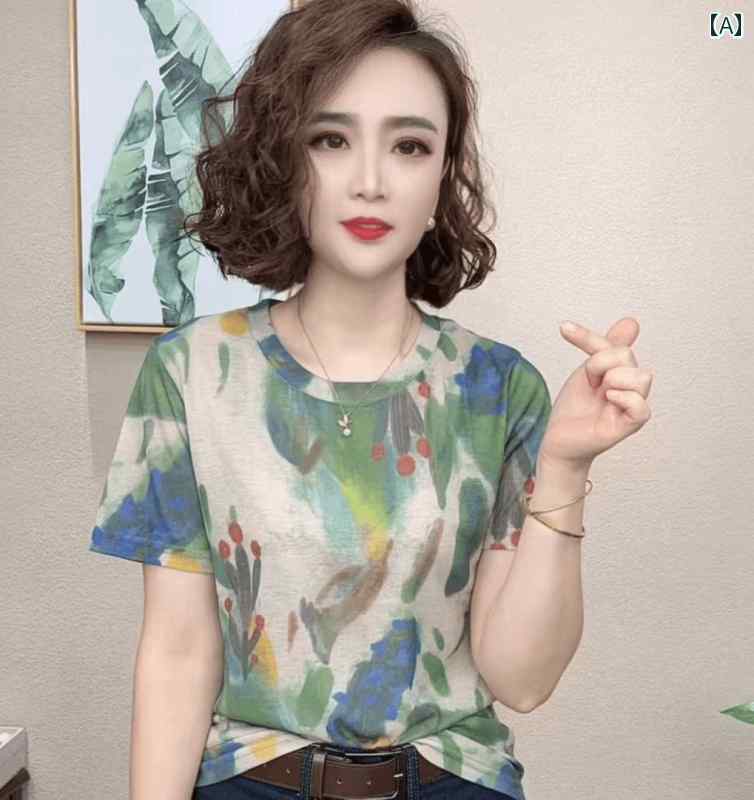 Other - レディース ファッション おしゃれ 春夏 秋　冬 大人 上品 高級 マダム ミス ミセス プレゼント ファッション　ストレート　ショルダー　ラウンドネック　T　シャツ　レディース　ウエスタンスタイル　プリント　半袖　　夏　カジュアル　快適　ハーフスリーブ