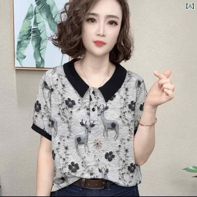レディース ファッション おしゃれ 春夏 秋　冬 大人 上品 高級 マダム ミス ミセス プレゼント ママ　夏　　婦人服　ゆったり　大きいサイズ　半袖　婦人　夏　薄手　シフォン　T　シャツ