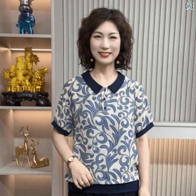 Rakuten - レディース ファッション おしゃれ 春夏 秋　冬 大人 上品 高級 マダム ミス ミセス プレゼント 夏　薄手　半袖　レディーストップス　　夏　プリント　T　シャツ