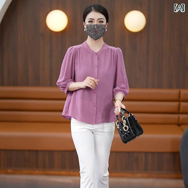 レディース ファッション おしゃれ 春夏 秋　冬 大人 上品 高級 マダム ミス ミセス プレゼント 婦人服　母　シャツ　夏型　エレガント小　シャツ　シフォン　袖　シャツ　トップス