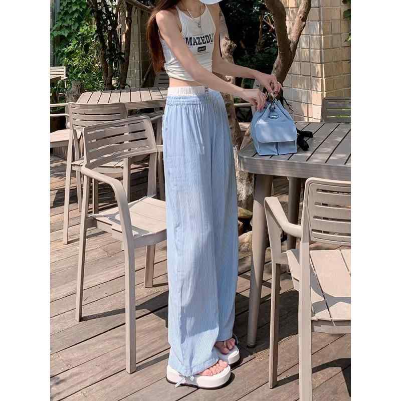 レディース ファッション おしゃれ 春夏 秋 冬 大人 上品 高級 マダム ミス ミセス プレゼント アメリカン レトロ モ ッピング パンツ ストライプ カジュアル パンツ 男女兼用 夏 薄手 カジュアル ワイド レッグスリム ストレート パンツ