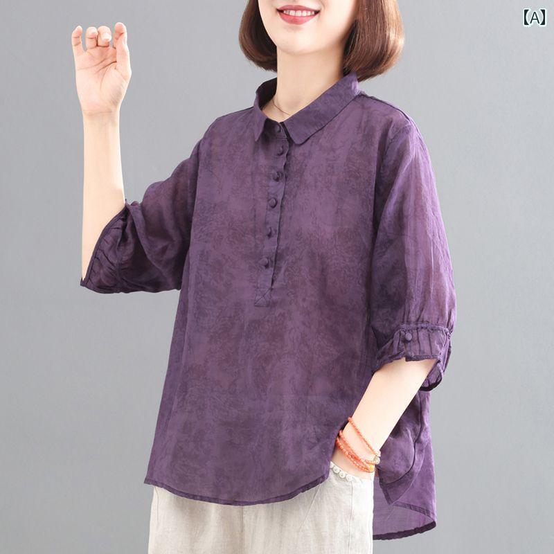 レディース ファッション おしゃれ 春夏 秋　冬 大人 上品 高級 マダム ミス ミセス プレゼント 女性　夏　シャツ　　夏　大きいサイズ　ポロ　カラー　ゆったり　カジュアル　スリムトップス