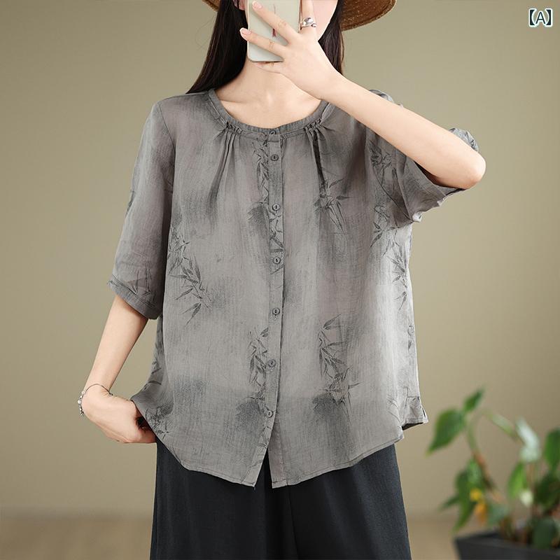 レディース ファッション おしゃれ 春夏 秋　冬 大人 上品 高級 マダム ミス ミセス プレゼント 夏　ラミー　コットンシャツ　女性　　夏　カジュアル　シャツ　大きいサイズ　ゆったり　スリム　トップ