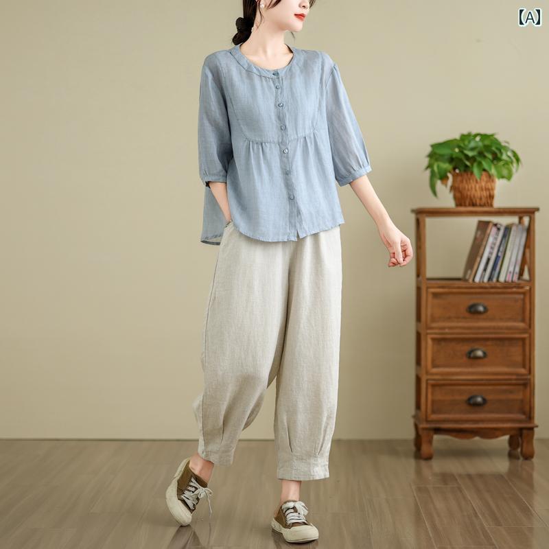 レディース ファッション おしゃれ 春夏 秋 冬 大人 上品 高級 マダム ミス ミセス プレゼント ママ カジュアル コットン＆ リネン ファッション スーツ 夏 ワンピース 大きいサイズ シャツ 九分丈 パンツ ツーピース スーツ