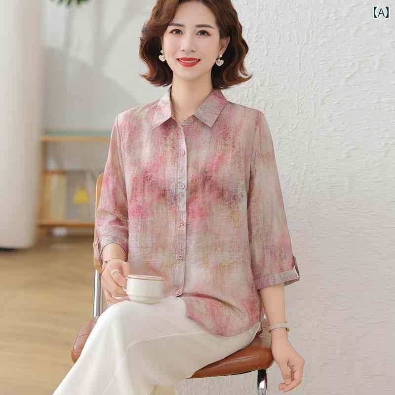 樂天商城 - レディース ファッション おしゃれ 春夏 秋　冬 大人 上品 高級 マダム ミス ミセス プレゼント ママ　夏　ワンピース　おしゃれシャツ　女性用半袖　シャツ綿　麻　七分袖　トップス　薄手　スーツ