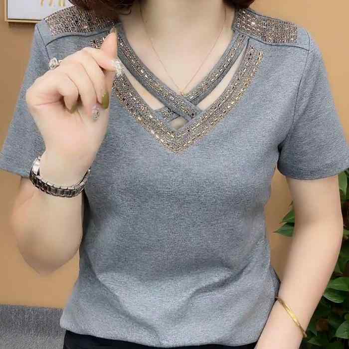 レディース ファッション おしゃれ 春夏 秋冬 大人 上品 高級 マダム ミス ミセス プレゼント ファッション 婦人服 快適 母 夏服 スリムトップス 婦人 Vネック 半袖 T シャツ 小さい シャツ おしゃれ