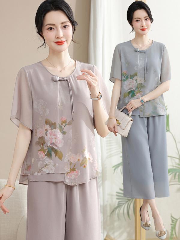 レディース ファッション おしゃれ 春夏 秋 冬 大人 上品 高級 マダム ミス ミセス プレゼント 母 日 ママ サマー スーツ 女性用 シフォン トップ パンツ ツーピース セット