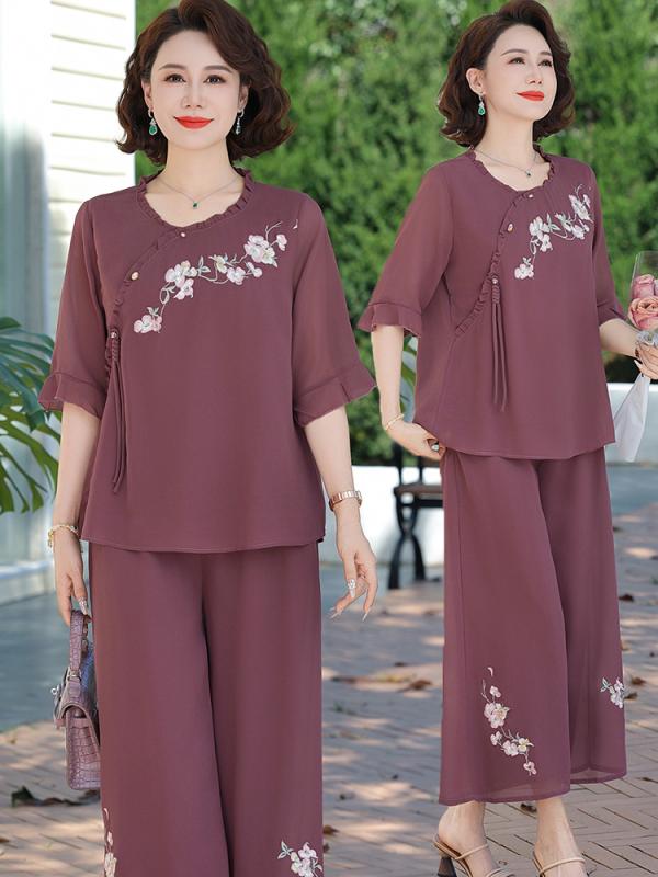 レディース ファッション おしゃれ 春夏 秋冬 大人 上品 高級 マダム ミス ミセス プレゼント 女性 夏服 新型 半袖 シャツ 母 春夏 トップス ツーピース パンツ セット シンプル