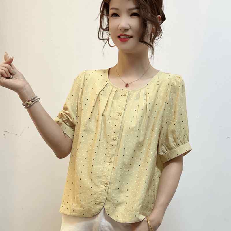 Rakuten - レディース ファッション おしゃれ 春夏 秋冬 大人 上品 高級 マダム ミス ミセス プレゼント テンセル コットン半袖 シャツ 夏 着る 女性用 薄手 半袖 シャツ おしゃれ ゆったり お腹カバー ドット 水玉 シンプル