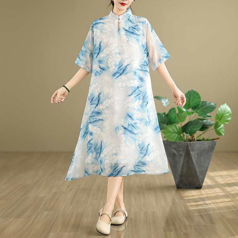 レディース ファッション おしゃれ 春夏 秋冬 大人 上品 高級 マダム ミス ミセス プレゼント ママ 夏服 レディース 大きいサイズ トップス おしゃれ 半袖 シャツ チャイナ ドレス スカート ワンピース シャツ ドレス かわいい シンプル(4)