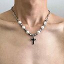 韓国 おすすめ 春夏 秋冬 メンズ 男性 ファッション かっこいい おしゃれ モテ アクセサリー ジュエリー レディース 女性 男女兼用 パール クロス 十字架 ハート ネックレス ヒップホップ かわいい 個性的 合金 メッキ