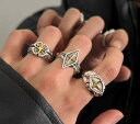 韓国 おすすめ 春夏 秋冬 メンズ 男性 ファッション かっこいい おしゃれ モテ アクセサリー ジュエリー レトロ リング 指輪 ヒップホップ パンク 星 スター クロス 十字架 シンプル 個性的 合金 メッキ