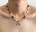 韓国 おすすめ 春夏 秋冬 メンズ 男性 ファッション かっこいい おしゃれ モテ アクセサリー ジュエリー 石 ビーズ 三日月 ネックレス レトロ エスニック シンプル 個性的 高級 チタン