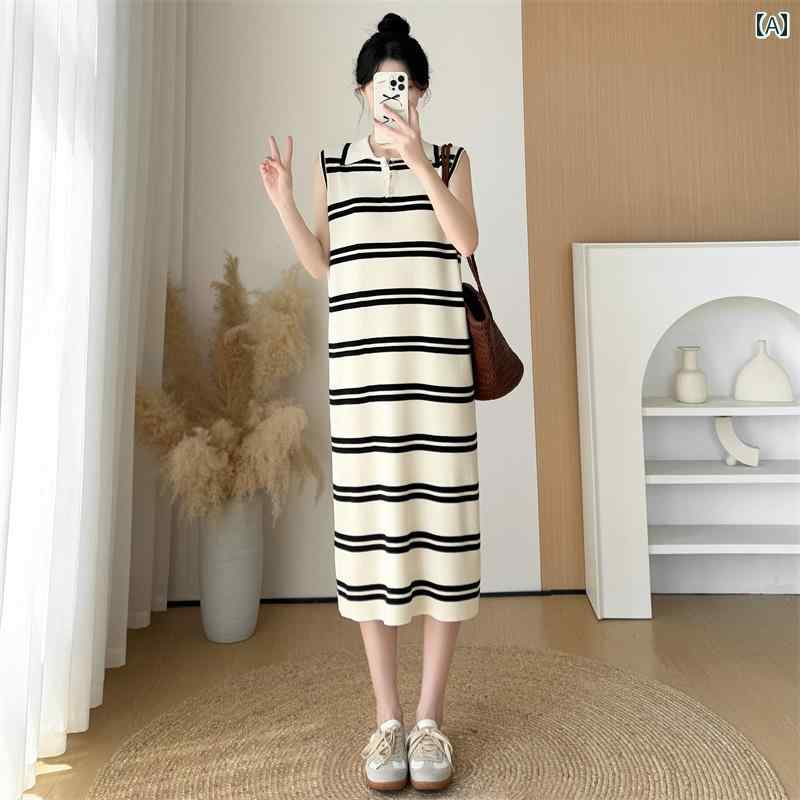 レディース ファッション 春夏 秋冬 オシャレ かわいい 韓国 の カジュアル スリム ニット ドレス レディース 2025夏 ゆったり ストライプ ノースリーブベスト ロング スカート
