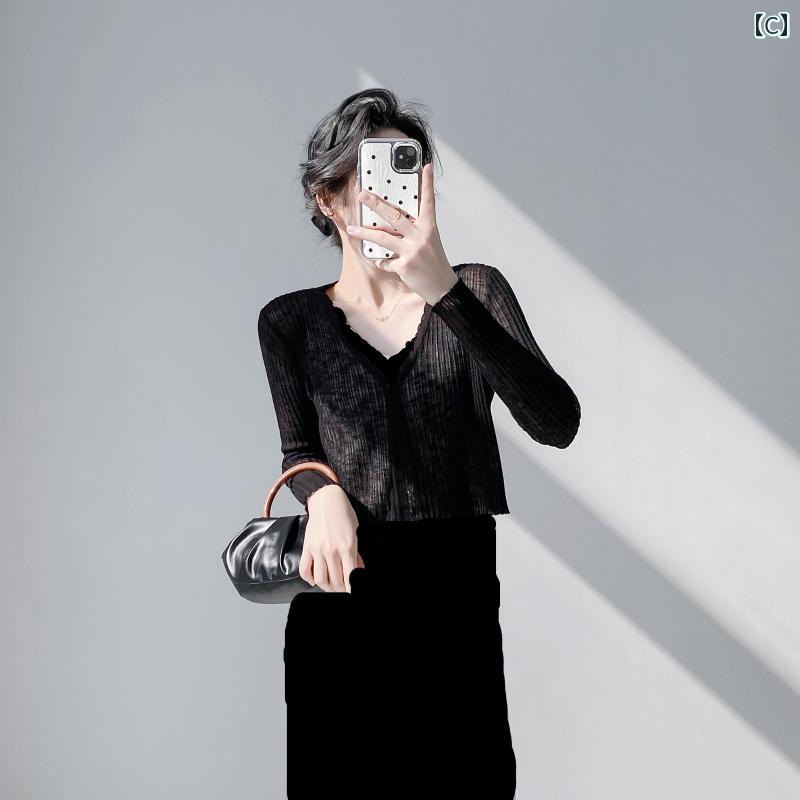 レディース ファッション 春夏 秋冬 オシャレ かわいい 韓国 冷日焼 防止 カーディガン 女性用夏 薄手 アウターカーディガン 長袖 ショートショールインナーサスペンダースカート ykc8-10150624 YKC8 サンプル画像3