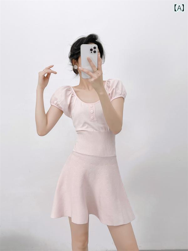 Rakuten - レディース ファッション 春夏 秋冬 オシャレ かわいい 韓国 夏女性用高級 ピンクウエストショートドレスハイウエストショートスカート