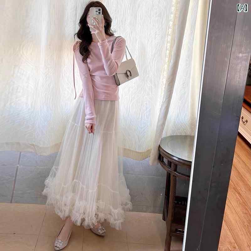 Women's Fashion Spring Summer Autumn Winter Stylish Cute Korean Style Spring Autumn Korean Fashion High Waist Slimming A-Line Skirt Midi Skirt Mesh Skirt