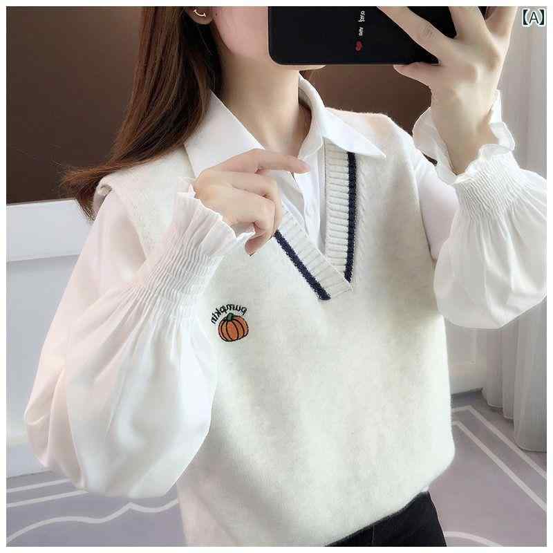 レディース ファッション 春夏 秋冬 オシャレ かわいい 韓国 ネットベスト 春　秋 アウターツーピーススーツ セーター ベストニットイ..