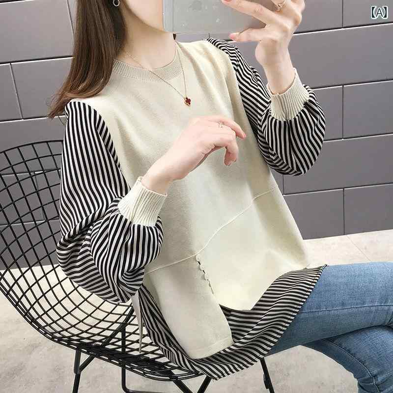 Rakuten - レディース ファッション 春夏 秋冬 オシャレ かわいい 韓国 フェイクツーピーストップス 韓国春服 オンラインニット セーター 薄手