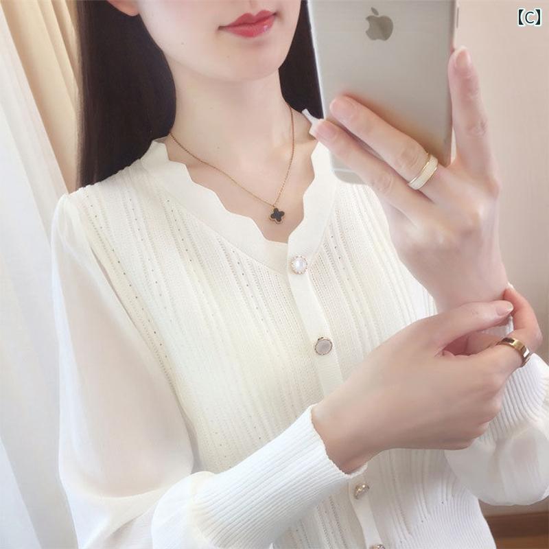 レディース ファッション 春夏 秋冬 オシャレ かわいい 韓国 春 シフォン セーター 薄手冷 トップスショートレイヤリング