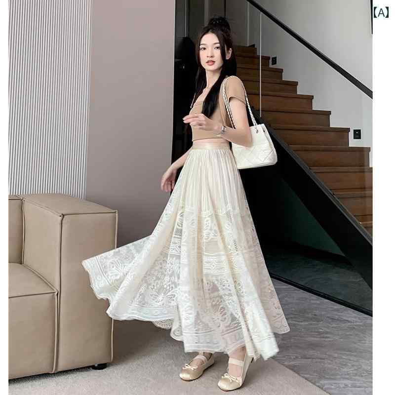 Rakuten - レディース ファッション 春夏 秋冬 オシャレ かわいい 韓国 フレンチレーススカート 春 ハイウエストスリム 快適 ミドルスカートaラインビッグスイングスカート