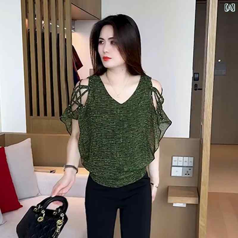 樂天商城 - レディース ファッション 春夏 秋冬 オシャレ かわいい 韓国 スーツ 夏 オフショルダーシフォントップスフレアパンツツーピーススーツ