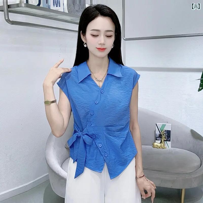 レディース ファッション 春夏 秋冬 オシャレ かわいい 韓国 女性半袖 夏 カバーウエスト シフォントップス