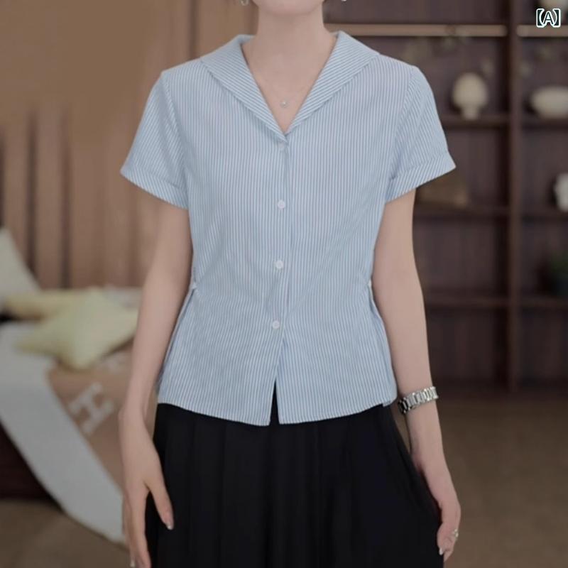 レディース ファッション 春夏 秋冬 オシャレ かわいい 韓国 大きいサイズ ブトライプ 半袖女性用夏 スリムトップス