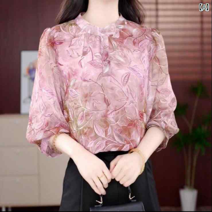 レディース ファッション 春夏 秋冬 オシャレ かわいい 韓国 ラウンドネック 七分袖 シフォン 夏民族 カバースリミングトップス