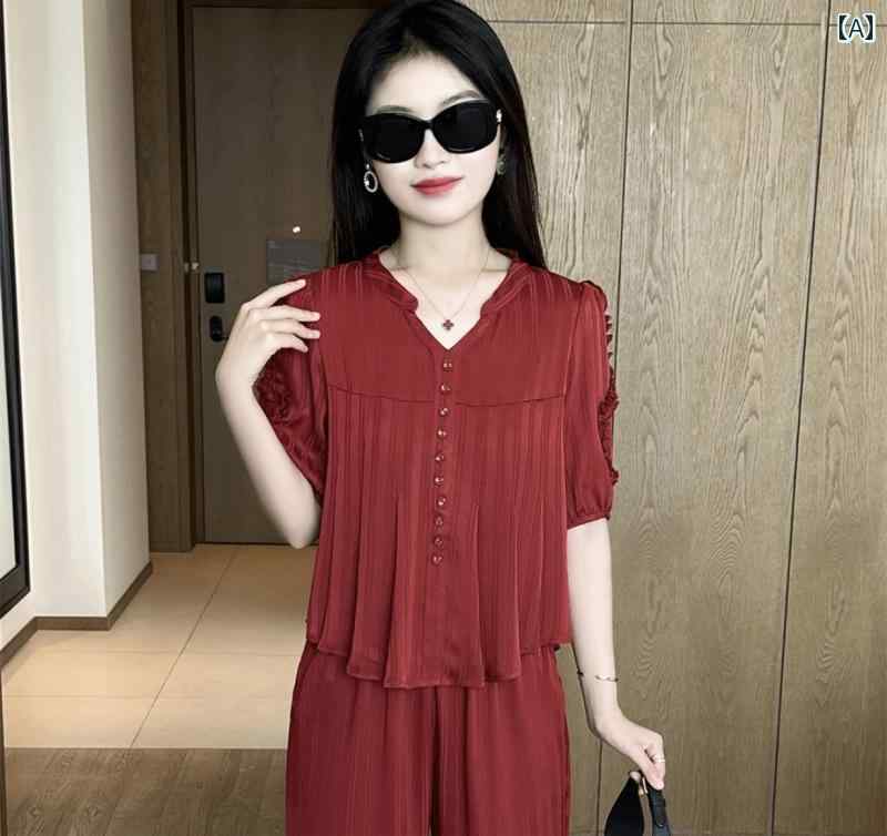 Rakuten - レディース ファッション 春夏 秋冬 オシャレ かわいい 韓国 ママ 腹 カバースーツ 女性 夏半袖大きいサイズスリムスタイリッシュ ツーピーススーツ