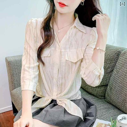 レディース ファッション 春夏 秋冬 オシャレ かわいい 韓国 女性用七分袖 シフォン 夏裾結び 目 トップス レディース ファッション 春夏 秋冬 オシャレ かわいい 韓国 女性用七分袖 シフォン 夏裾結び 目 トップス