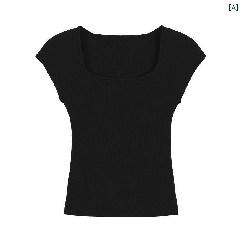 レディース ファッション 春夏 秋冬 オシャレ かわいい 韓国 夏 冷半袖T スリムフィットアウター 薄手 ニットトップス