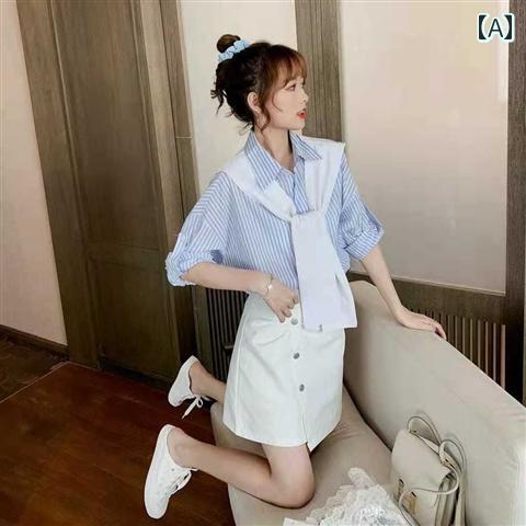 レディース ファッション 春夏 秋冬 オシャレ かわいい 韓国 スーツ 春　秋 ショールストライプ 爽やか トップス 快適