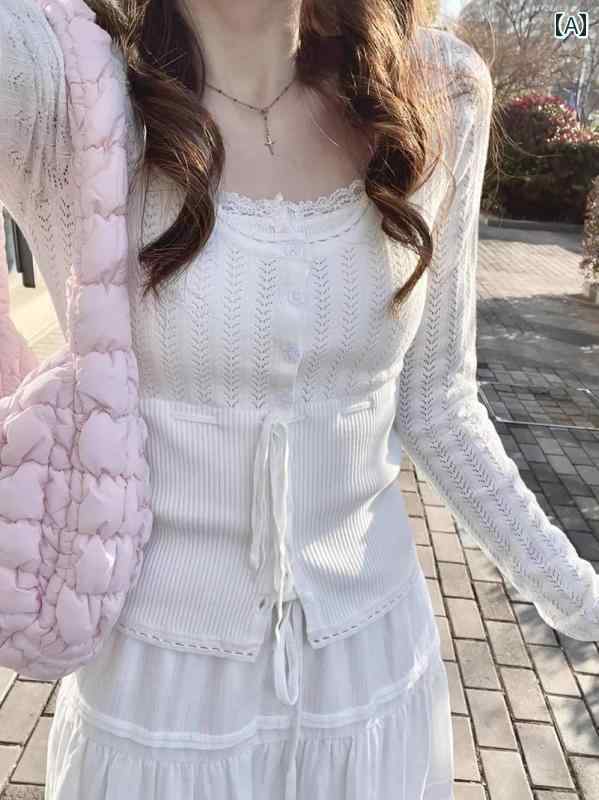 乐天商城 - レディース ファッション 春夏 秋冬 オシャレ かわいい 韓国 ショートニットカーディガン 薄手 アウターフレンチ 快適 トップ
