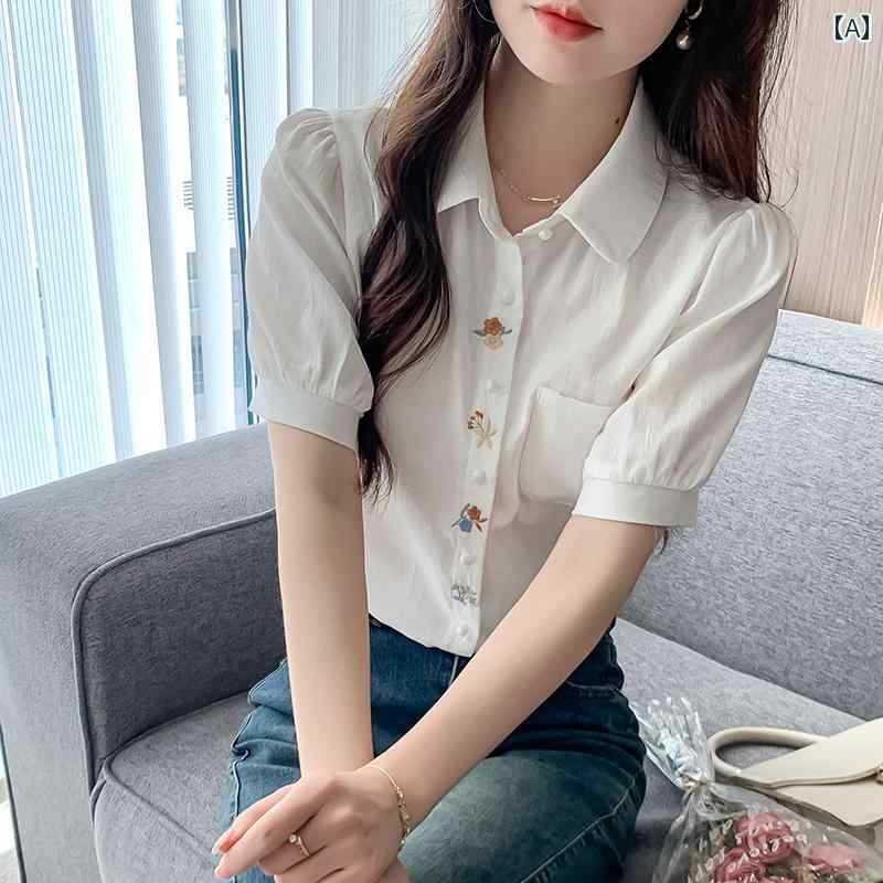 Nylon, Rayon, Polyester - レディース ファッション 春夏 秋冬 オシャレ かわいい 韓国 コットンポロカラーカーディガン 半袖 T 夏 トップス