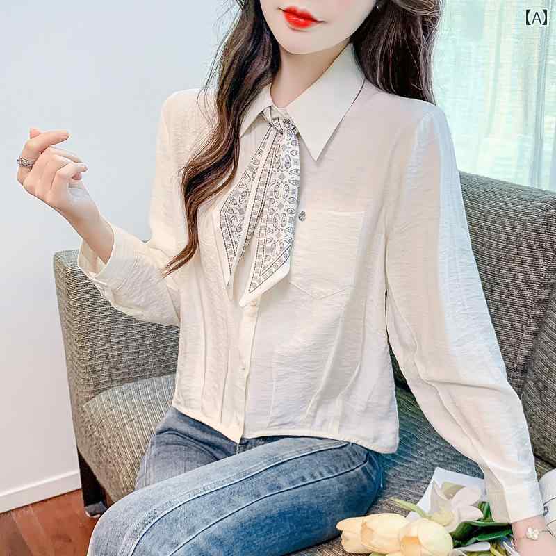 Rakuten - レディース ファッション 春夏 秋冬 オシャレ かわいい 韓国 長袖 シフォン 春　秋韓国 お腹 カバー 快適 リボン おしゃれ トップス