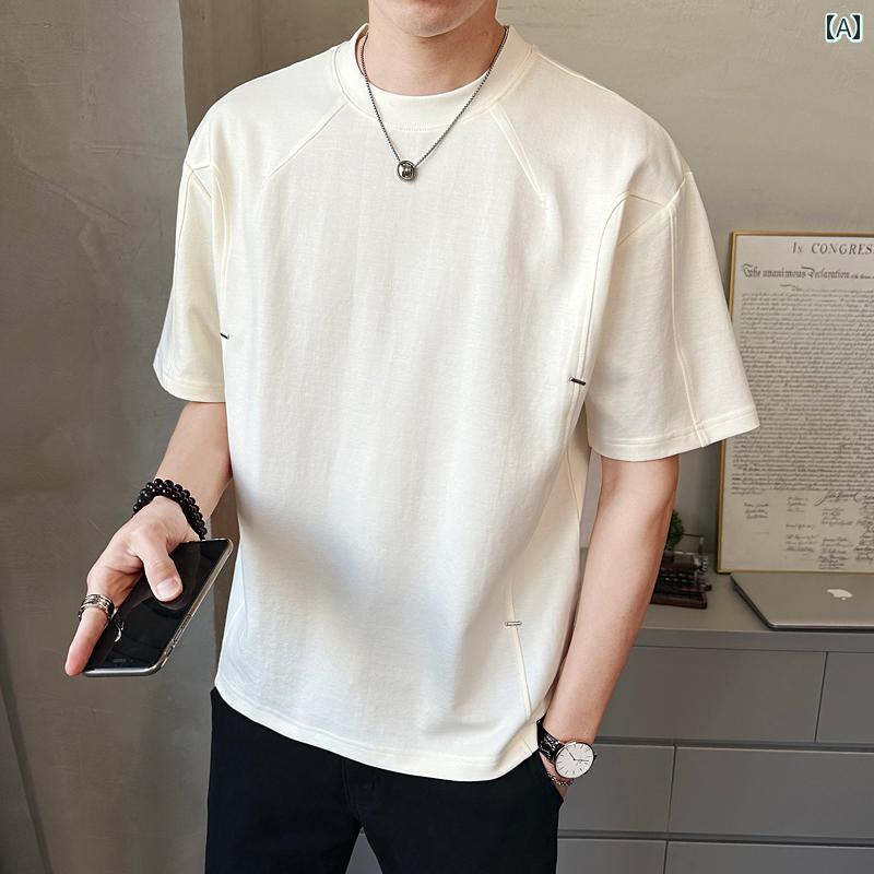 Rakuten - メンズ ファッション 春夏 秋冬 かっこいい オシャレ モテ 男性用 紳士服 服 韓国 シンプル 大人 メンズ 半袖 T シャツ アメリカンカジュアルステッチメンズ 半袖 トップス