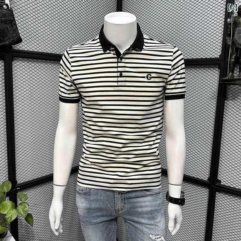 メンズ ファッション 春夏 秋冬 かっこいい オシャレ モテ 男性用 紳士服 服 韓国 シンプル 大人 ストライプポロシャツメンズ 半袖 T シャツ カジュアル 半袖 ハイエンドスリミング T シャツ