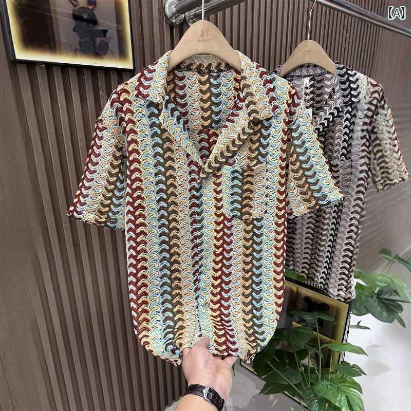 Casual Shirts - メンズ ファッション 春夏 秋冬 かっこいい オシャレ モテ 男性用 紳士服 服 韓国 シンプル 大人 ファッション ラグジュアリー アメリカレトロジャカード 半袖 シャツメンズ