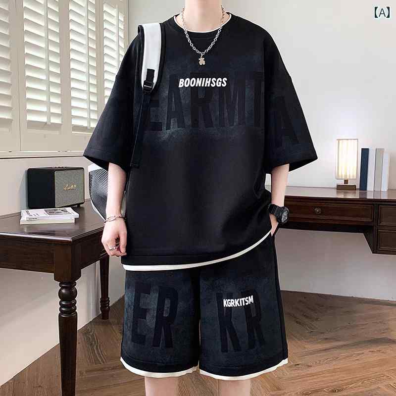 メンズ ファッション 春夏 秋冬 かっこいい オシャレ モテ 男性用 紳士服 服 韓国 シンプル 大人 アメリカストリート 半袖 T シャツショートパンツカジュアルスーツメンズ サイズマッチングツーピーススーツ