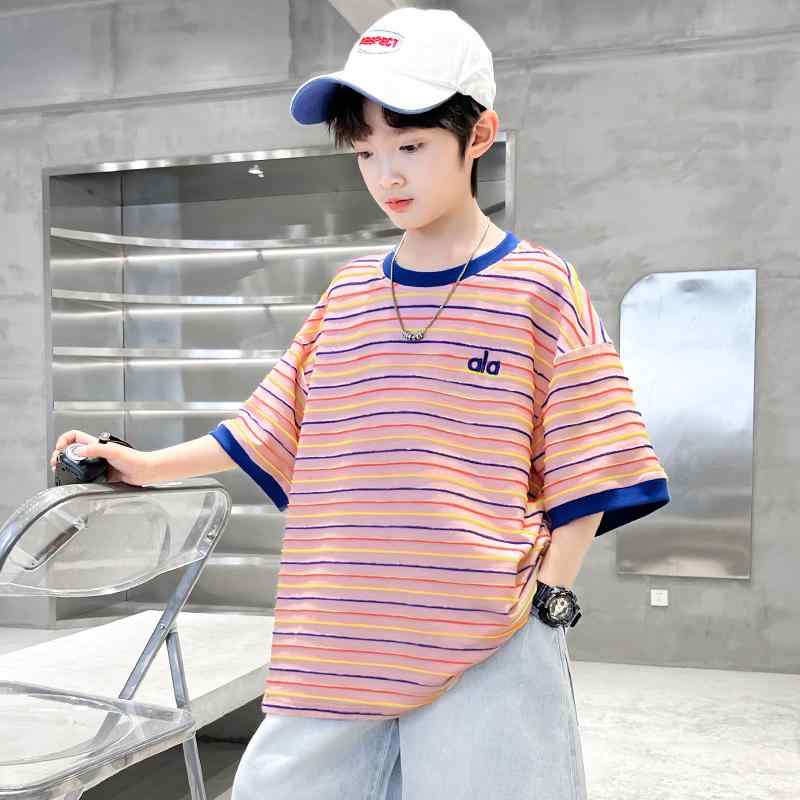 Other - 春夏 秋冬 キッズ 子供 ベビー 赤ちゃん ファッション おしゃれ かわいい かっこいい 男 女 韓国 男子 夏用 半袖 T シャツ 夏 カジュアル トップス中 高校生 男子用 薄手 T シャツ ボーダー シンプル